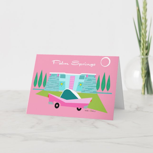 Retro Pink Palm Springs Folded Greeting Card (Front)