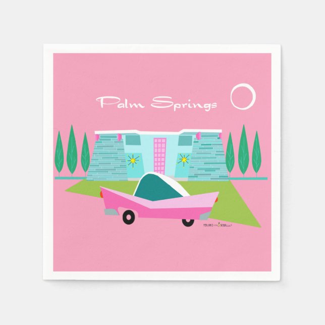 Retro Pink Palm Springs Paper Napkin (Front)