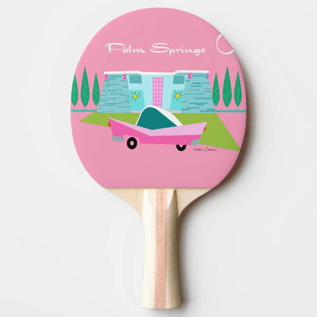 Retro Pink Palm Springs Ping Pong Paddle (Front)
