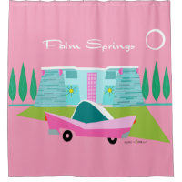 Retro Pink Palm Springs Shower Curtain