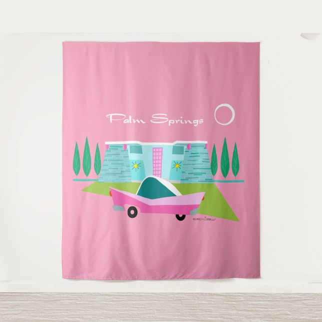 Retro Pink Palm Springs Tapestry (Front)