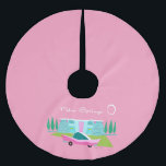 Retro Pink Palm Springs Tree Skirt<br><div class="desc">Between the pink background, turquoise mid century modern home, and the classic 1950s car, this design couldn’t be more Palm Springs if it said it in the clouds. Oh, wait, it does say it in the clouds! The blue and teal stone of the house is offset by the sputnik light...</div>
