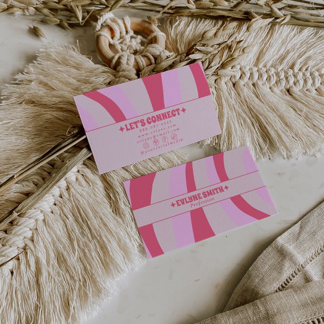 Retro Pink Pastel 70s Boho Groovy Girly Trendy Bus Business Card (Creator Uploaded)