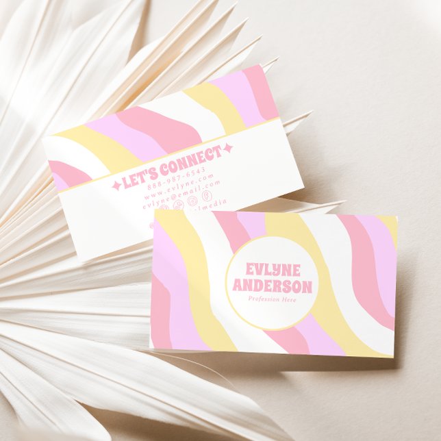 Retro Pink Pastel 70s Boho Groovy Girly Trendy  Business Card (Creator Uploaded)