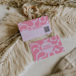 Retro Pink Pastel QR Code 70s Groovy Girly Trendy Business Card