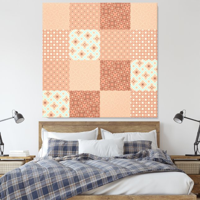 Retro Pink Patchwork Canvas Print (Insitu(Bedroom))