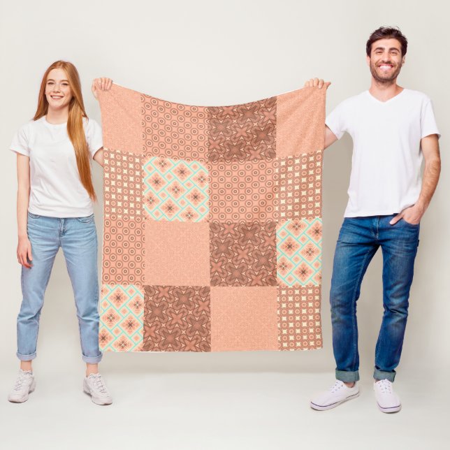 Retro Pink Patchwork Fleece Blanket (In Situ)