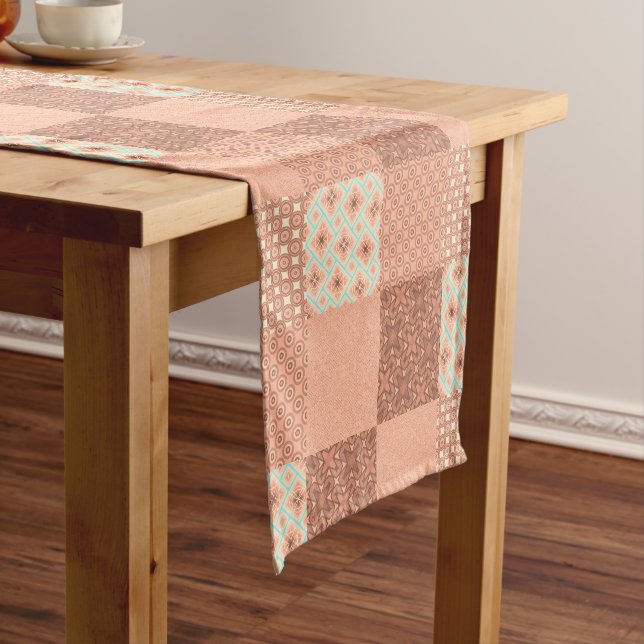 Retro Pink Patchwork Short Table Runner (In Situ)