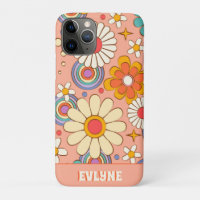 Retro Pink Peach Orange Groovy Floral Trendy