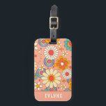 Retro Pink  Peach Orange Groovy Floral Trendy Luggage Tag<br><div class="desc">A Vintage retro colourful floral flowers luggage tag. As you see it features a handmade groovy floral pattern of boho abstract flower daisies .It has nostalgic seventies vibes and colours and groovy fonts. And you can simply and easily customise the name . By clicking on the personalise button. So grab...</div>