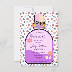 retro pink perfume bottle floral sweet 16 purple invitation