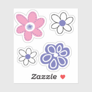 Retro Pink Periwinkle Lavender White Flowers