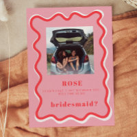 Retro Pink Photo Bridesmaid Proposal Card