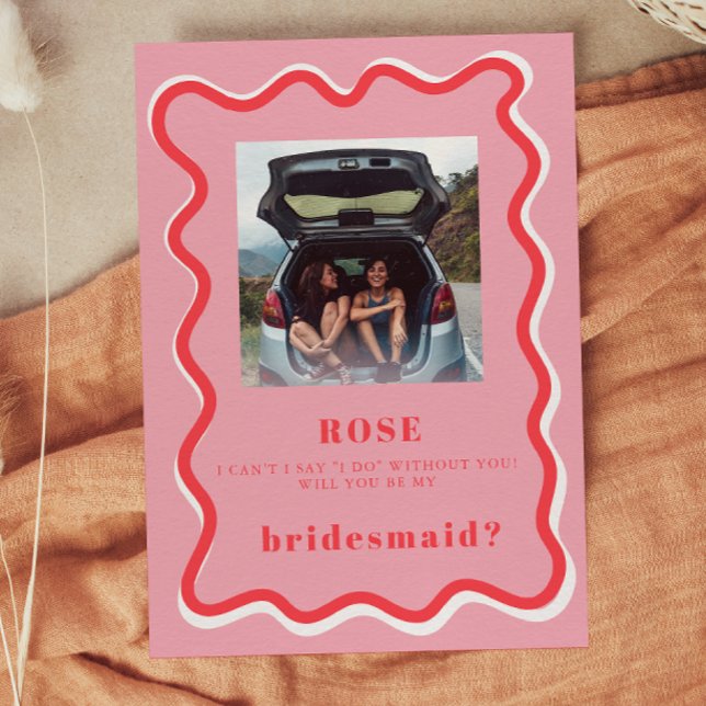 Retro Pink Photo Bridesmaid Proposal Card (Creator Uploaded)