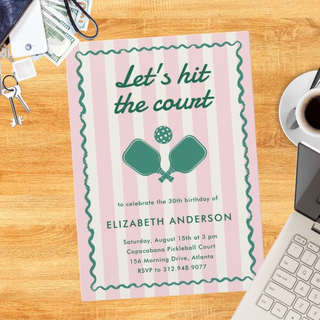 Retro Pink Pickleball Elegant Birthday Party Invitation (Creator Uploaded)