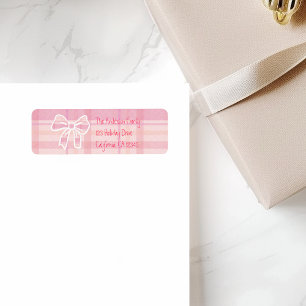 Retro Pink Plaid Whimsical Holiday  Return Address Label