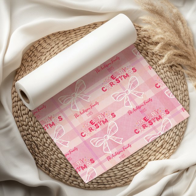 Retro Pink Plaid Whimsical Holiday  Tissue Paper (Creator Uploaded)