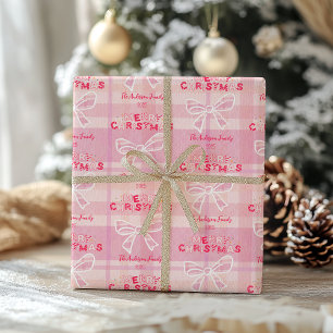 Retro Pink Plaid Whimsical Holiday Wrapping Paper