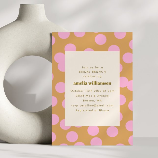 Retro Pink Polka Dot Bridal Brunch Shower Modern Invitation (Creator Uploaded)