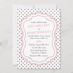 Retro Pink Polka Dots 1950s Wedding Invitation