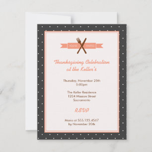 Retro pink polka dots frame hostess dinner party invitation