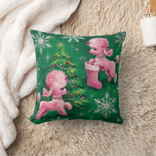 Retro Pink Poodle Holiday Cushion