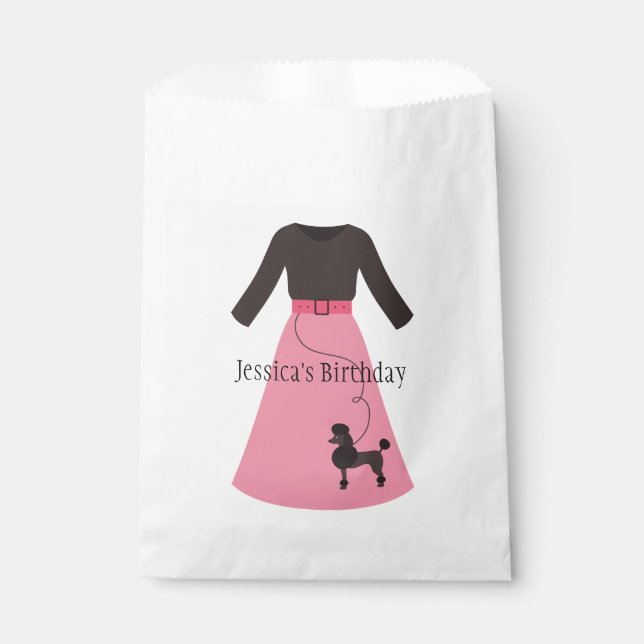 Retro Pink Poodle Skirt Customisable Favour Bag (Front)