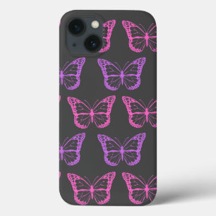 Retro Pink Purple Floral Butterfly Girl Pattern iPhone 13 Case