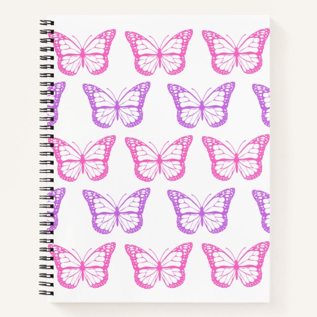 Retro Pink Purple Floral Butterfly Girl Pattern Notebook (Front)