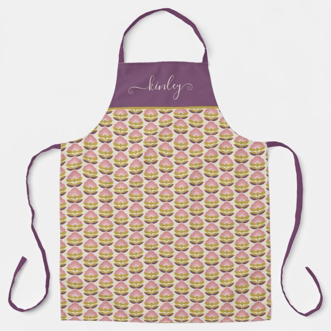 Retro Pink & Purple Floral Pattern Apron (Front)