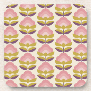 Retro Pink & Purple Floral Pattern Coaster
