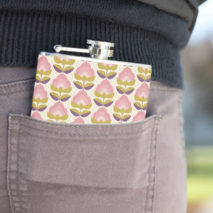 Retro Pink & Purple Floral Pattern Hip Flask