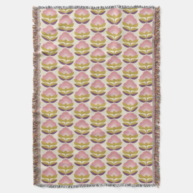 Retro Pink & Purple Floral Pattern Throw Blanket (Front Vertical)
