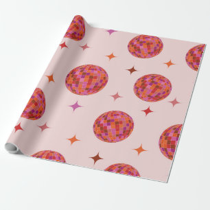 Retro Pink Purple Orange Disco Balls with Stars Wrapping Paper
