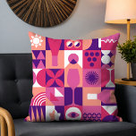 Retro Pink Purple Wine Bauhaus Pattern Cushion<br><div class="desc">Retro Pink Purple Wine Bauhaus Pattern Throw Pillows features a vintage wine pattern in pink, purple and white. Perfect gifts for wine lovers for birthdays,  celebrations,  thank you gifts,  Mother's Day,  Christmas and holiday gift wrapping. Created by Evco Holidays www.zazzle.com/store/evcoholidays</div>