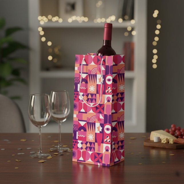 Retro Pink Purple Wine Bauhaus Pattern Gift Bag (Creator Uploaded)