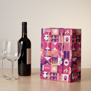 Retro Pink Purple Wine Bauhaus Pattern Medium Gift Bag