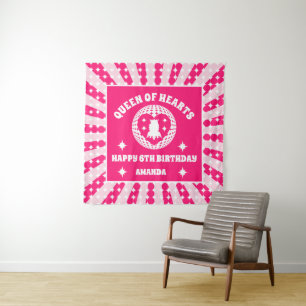 Retro Pink Queen Of Hearts Birthday Banner Tapestry