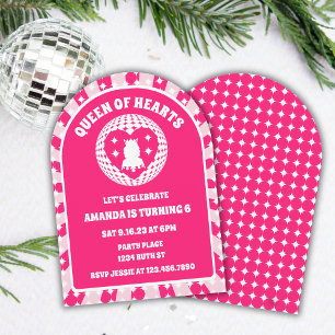 Retro Pink Queen Of Hearts Birthday Party Arch Invitation