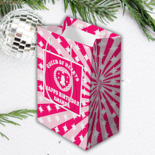 Retro Pink Queen Of Hearts Birthday Party Medium Gift Bag