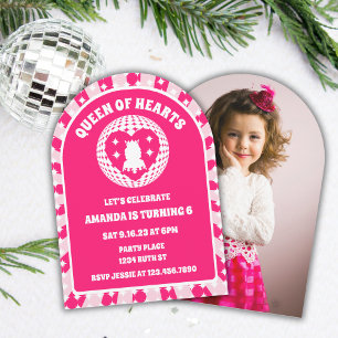 Retro Pink Queen Of Hearts Birthday Photo Arch Invitation