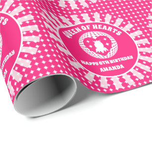 Retro Pink Queen Of Hearts Birthday Wrapping Paper