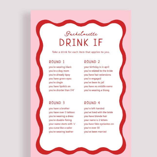 Retro Pink Red Bachelorette Drink If Game Cards (Creator Uploaded)