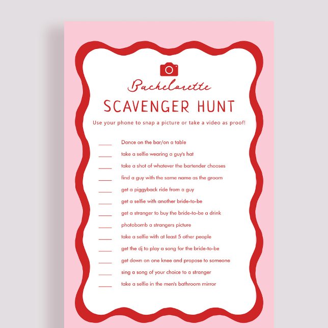 Retro Pink Red Bachelorette Scavenger Hunt Game (Creator Uploaded)