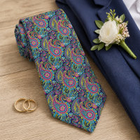 Retro Pink Red Blue Yellow Paisley Floral Pattern