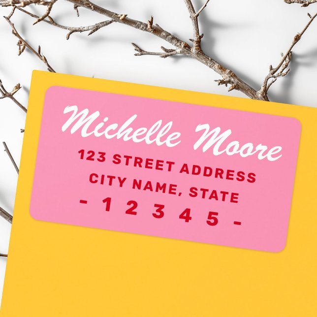 Retro pink red bold return address label (Retro pink red bold return address label)