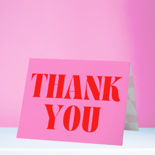 Retro Pink Red Bold Typography Thank You Card