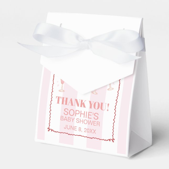 Retro Pink Red Border Brunch & Bubbly Baby Shower Favour Box (Front Side)