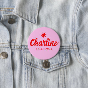 Retro Pink &Red Bridesmaid name pin