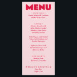Retro Pink Red Bright Funky Bold Modern Wedding  Menu<br><div class="desc">A colourful retro funky modern pink red bold wedding dinner menu. Which features chic template design of boho pink  background and bright red magenta typography and hand written menu in red. Perfect and matching with the whole suite.</div>